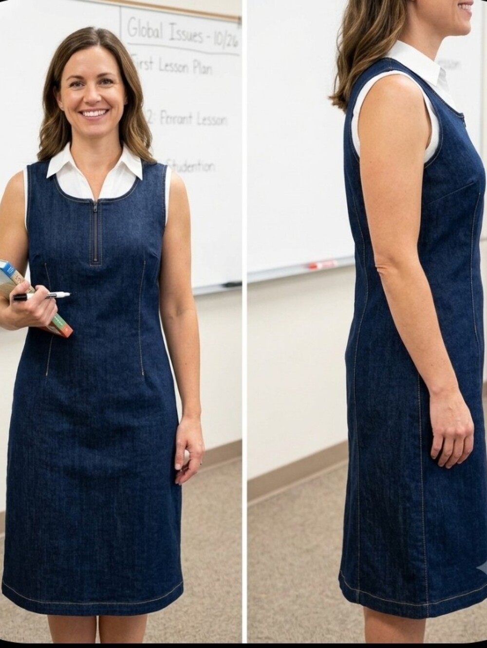 Vtg Dark Denim Straight Midi Jumper Sz 12 Tall Chadwicks Teachercore